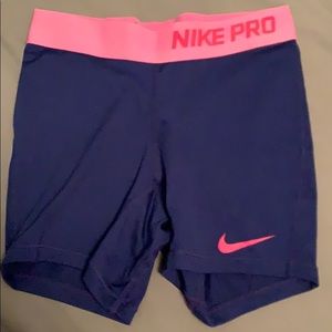 Blue and pink nike pro shorts KIDS medium
